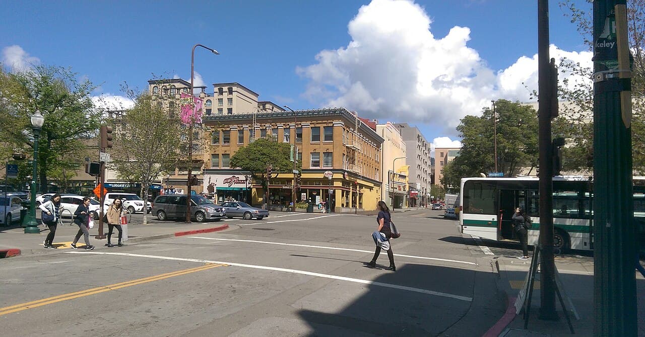 Downtown Berkeley at the intersection of Shattuck Avenue and Allston Way.