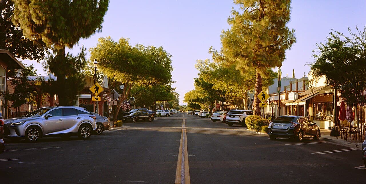 Pollasky Avenue in Old Town Clovis, photographed in 2026.