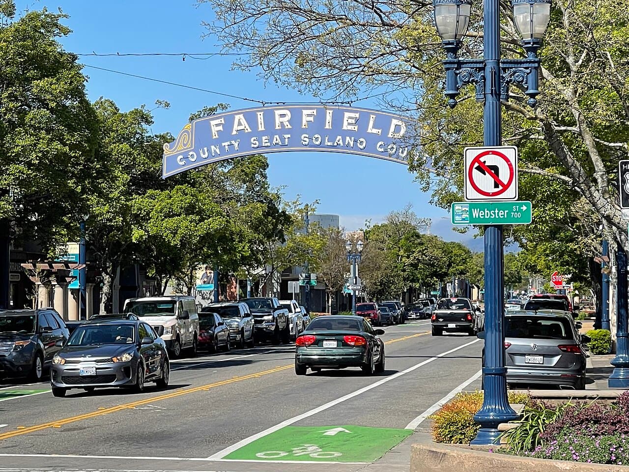 The Fairfield arch above Texas Street in downtown Fairfield.