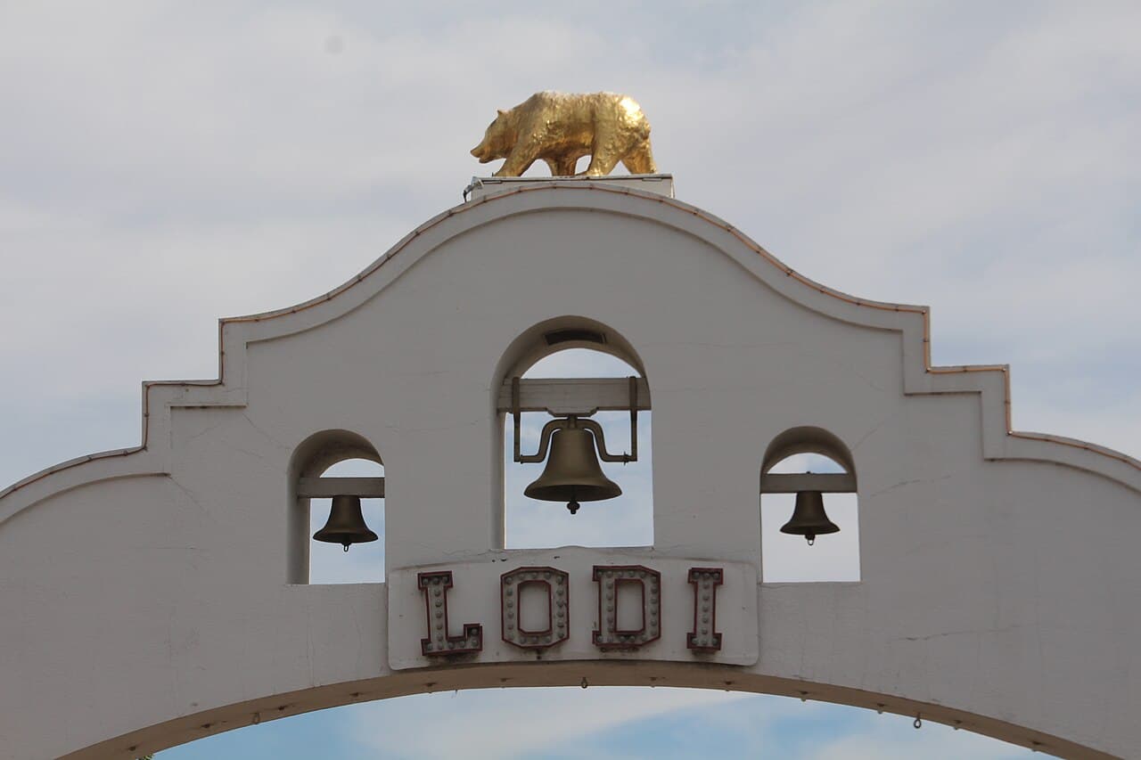 The Lodi Arch viewed from downtown.