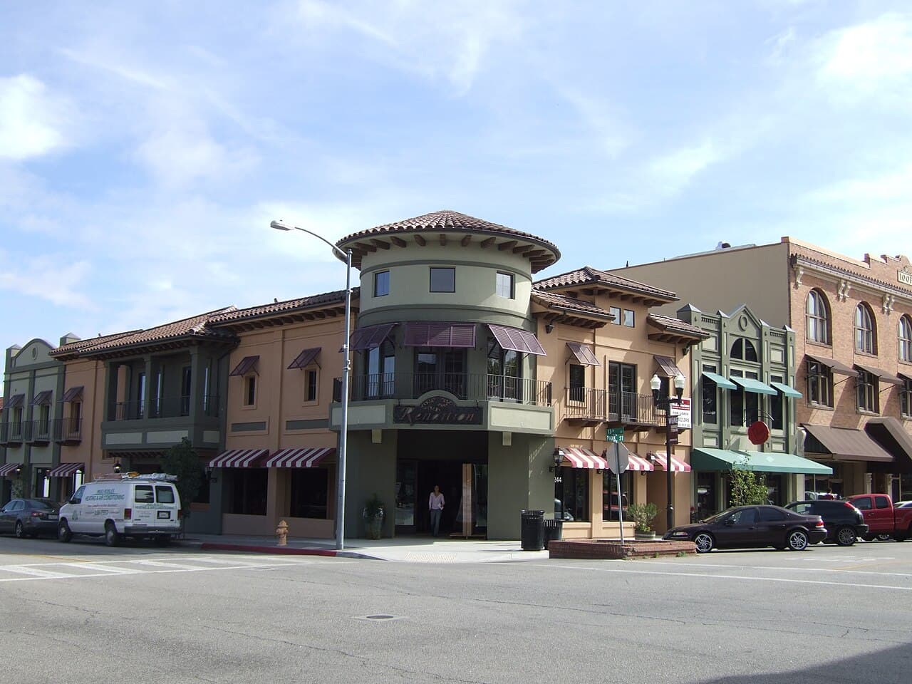 Downtown Paso Robles storefronts at the intersection of Park and 13th streets.