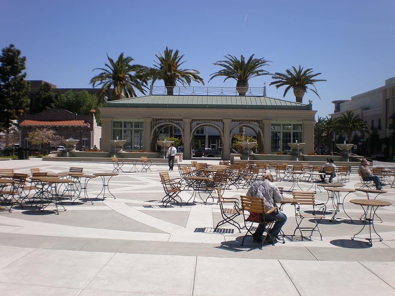 Courthouse Square in downtown Redwood City, looking east across the plaza.